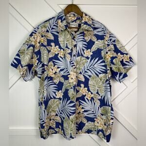 Vintage Bishop St. Made in Hawaii 100% Cotton Hawaiian Shirt 2XL Blue Floral